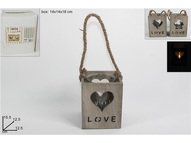 LANTERNA CON BASE IN LEGNO COLORE GRIGIO
