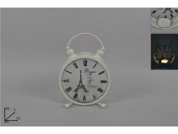PORTACANDELA METALLO OROLOGIO 20CM COL.BIANCO