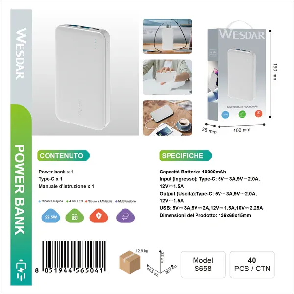 POWER BANK BIANCO 10000mAh