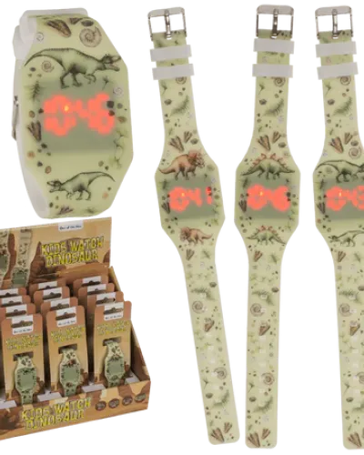 Orologio da polso per bambini, dinosauro con display a LED, 4 modalità di visualizzazione (ora, anno, data, secondi)